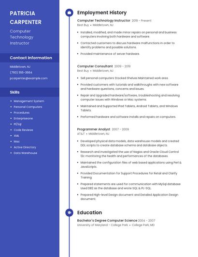 Computer Technology Instructor Resume