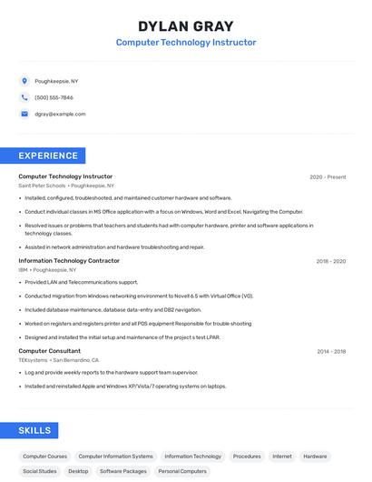 Computer Technology Instructor Resume