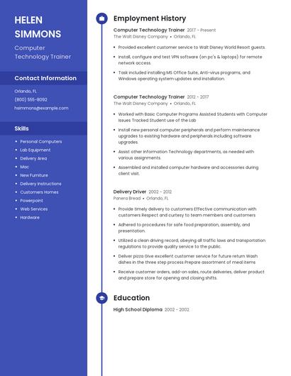 Computer Technology Trainer Resume