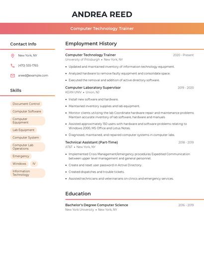 Computer Technology Trainer Resume