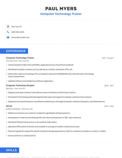 Computer Technology Trainer Resume