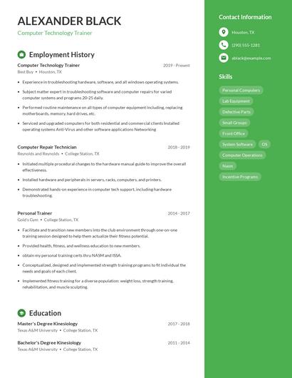 Computer Technology Trainer Resume