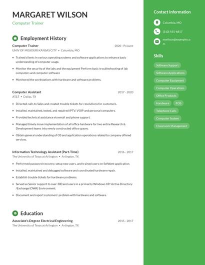 Computer Trainer Resume