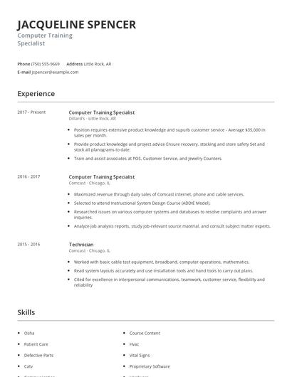 Computer Training Specialist Resume