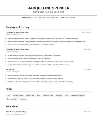 Computer Training Specialist Resume