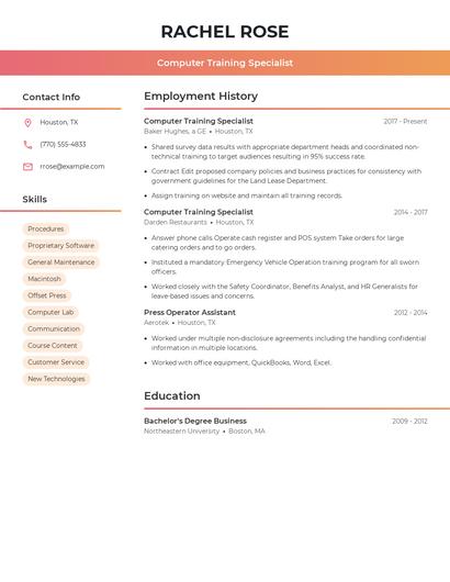 Computer Training Specialist Resume