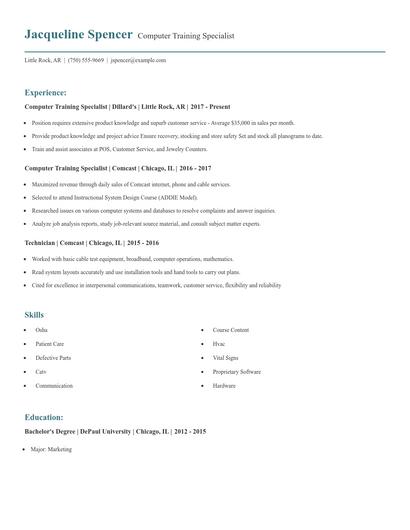 Computer Training Specialist Resume
