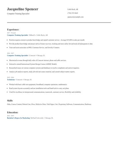 Computer Training Specialist Resume