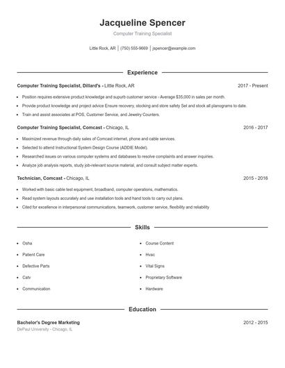 Computer Training Specialist Resume