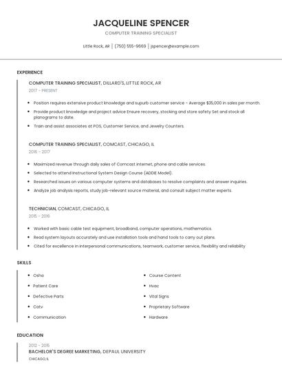 Computer Training Specialist Resume