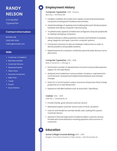 Computer Typesetter Resume