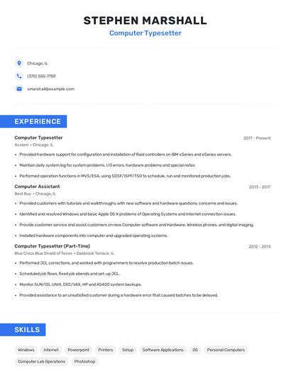 Computer Typesetter Resume