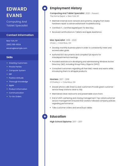 Computing And Tablet Specialist Resume