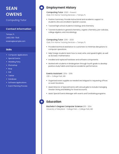 Computing Tutor Resume