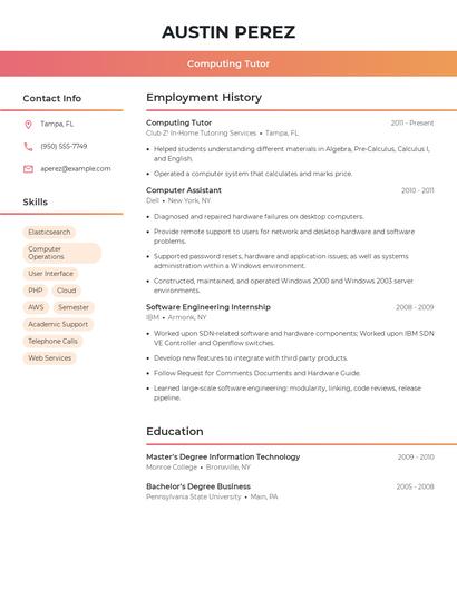 Computing Tutor Resume