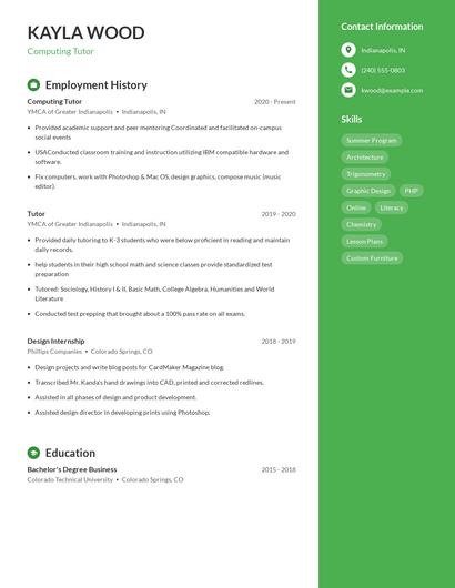 Computing Tutor Resume