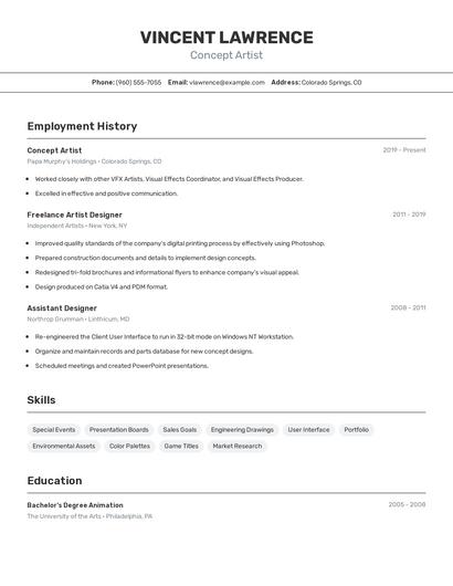 Concept Artist Resume
