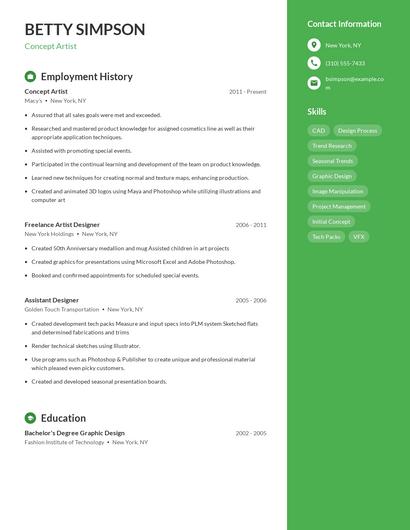 Concept Artist Resume