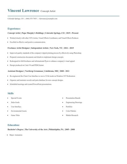 Concept Artist Resume