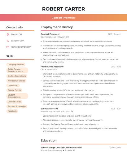 Concert Promoter Resume