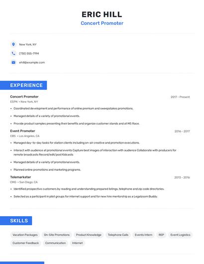 Concert Promoter Resume