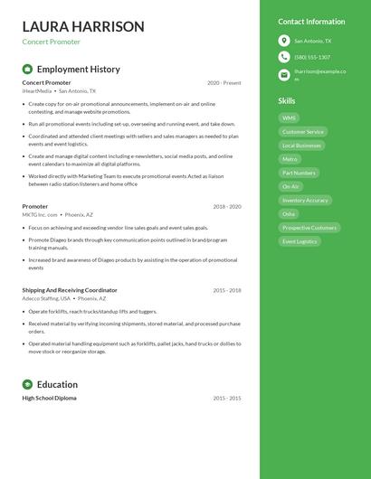 Concert Promoter Resume
