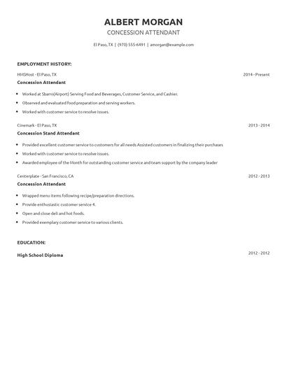 Concession Attendant Resume