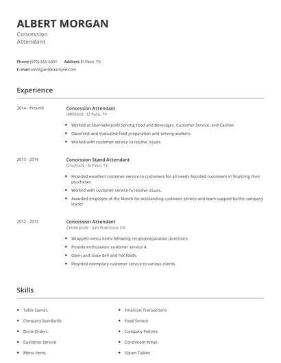 Concession Attendant Resume