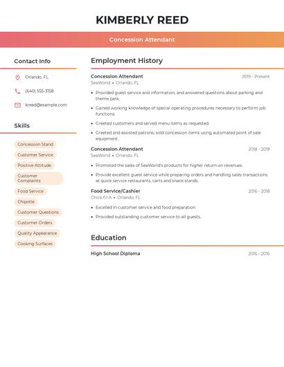 Concession Attendant Resume