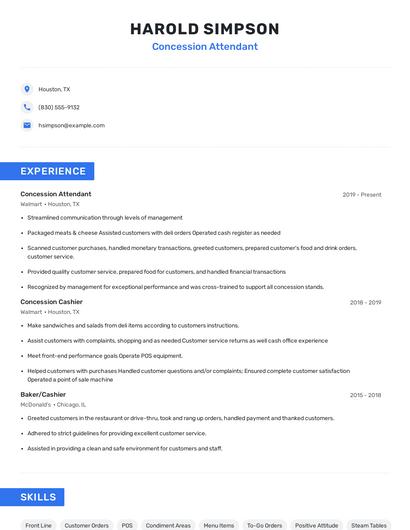 Concession Attendant Resume