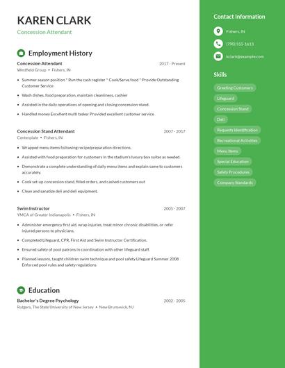 Concession Attendant Resume