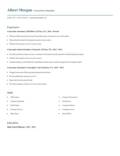 Concession Attendant Resume