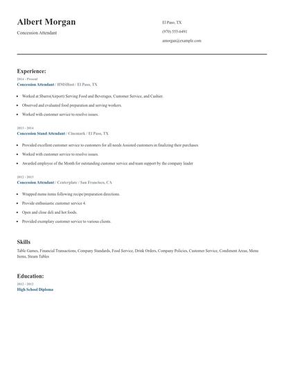 Concession Attendant Resume