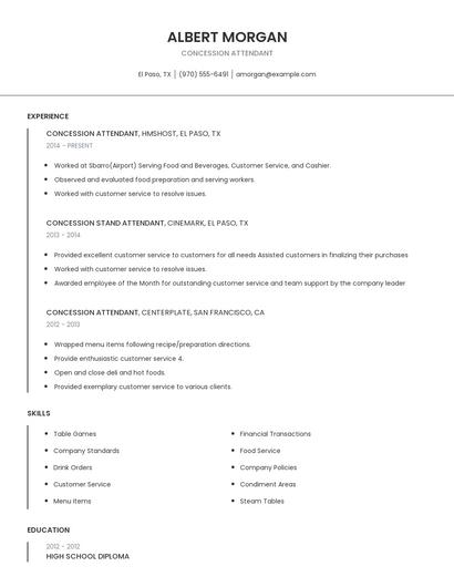 Concession Attendant Resume