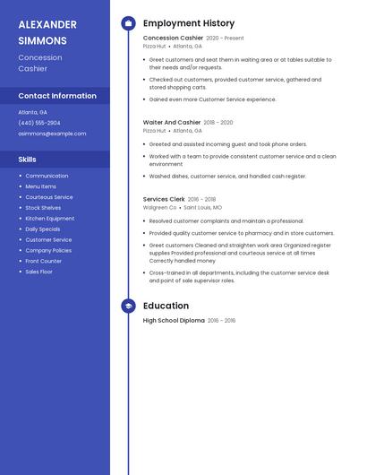 Concession Cashier Resume