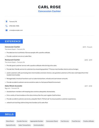 Concession Cashier Resume