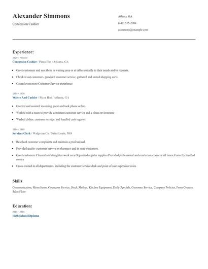 Concession Cashier Resume