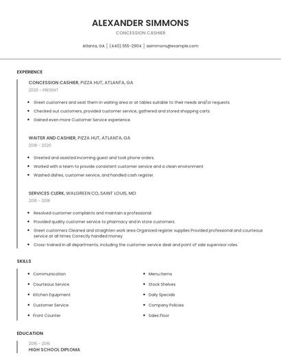Concession Cashier Resume