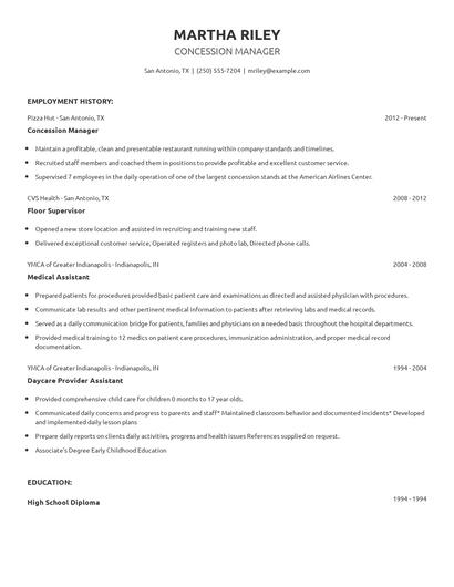 Concession Manager Resume