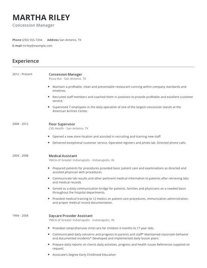 Concession Manager Resume