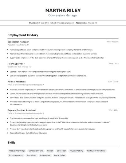 Concession Manager Resume