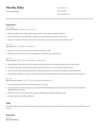 Concession Manager Resume