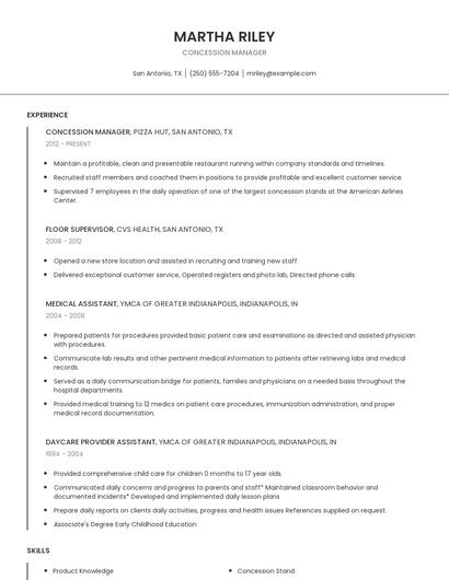 Concession Manager Resume