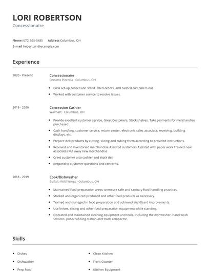 Concessionaire Resume