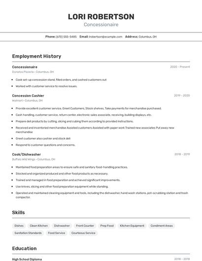 Concessionaire Resume