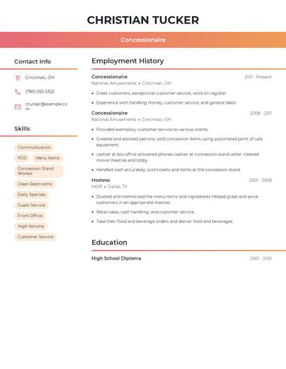 Concessionaire Resume