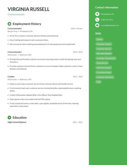 Concessionaire Resume