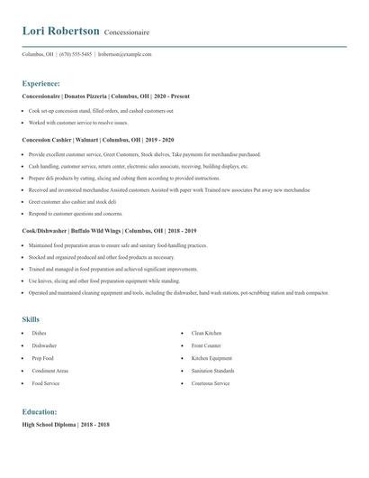 Concessionaire Resume