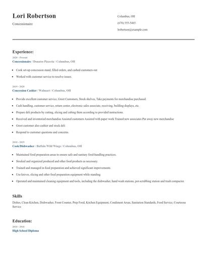 Concessionaire Resume