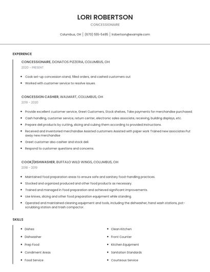 Concessionaire Resume